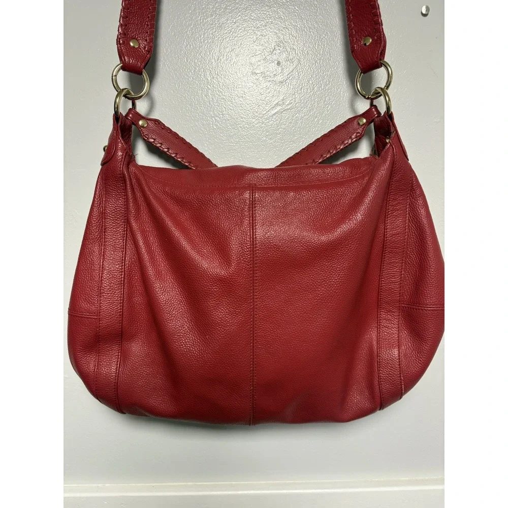 ONNA EHRLICH RACHEL Red Pebbled Leather Large Hobo Bag Purse Tassle Designer Zip
